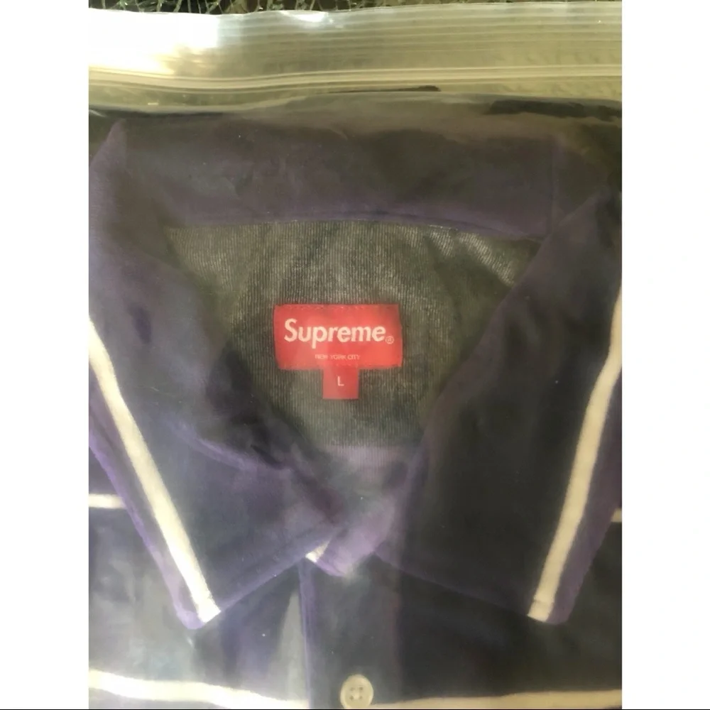 SUPREME STRIPE VELOUR POLO / SIZE LARGE - Picture 6 of 7